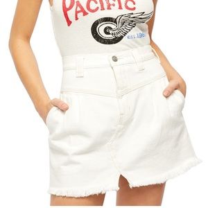 Free People Side Car Denim Mini Skirt - White